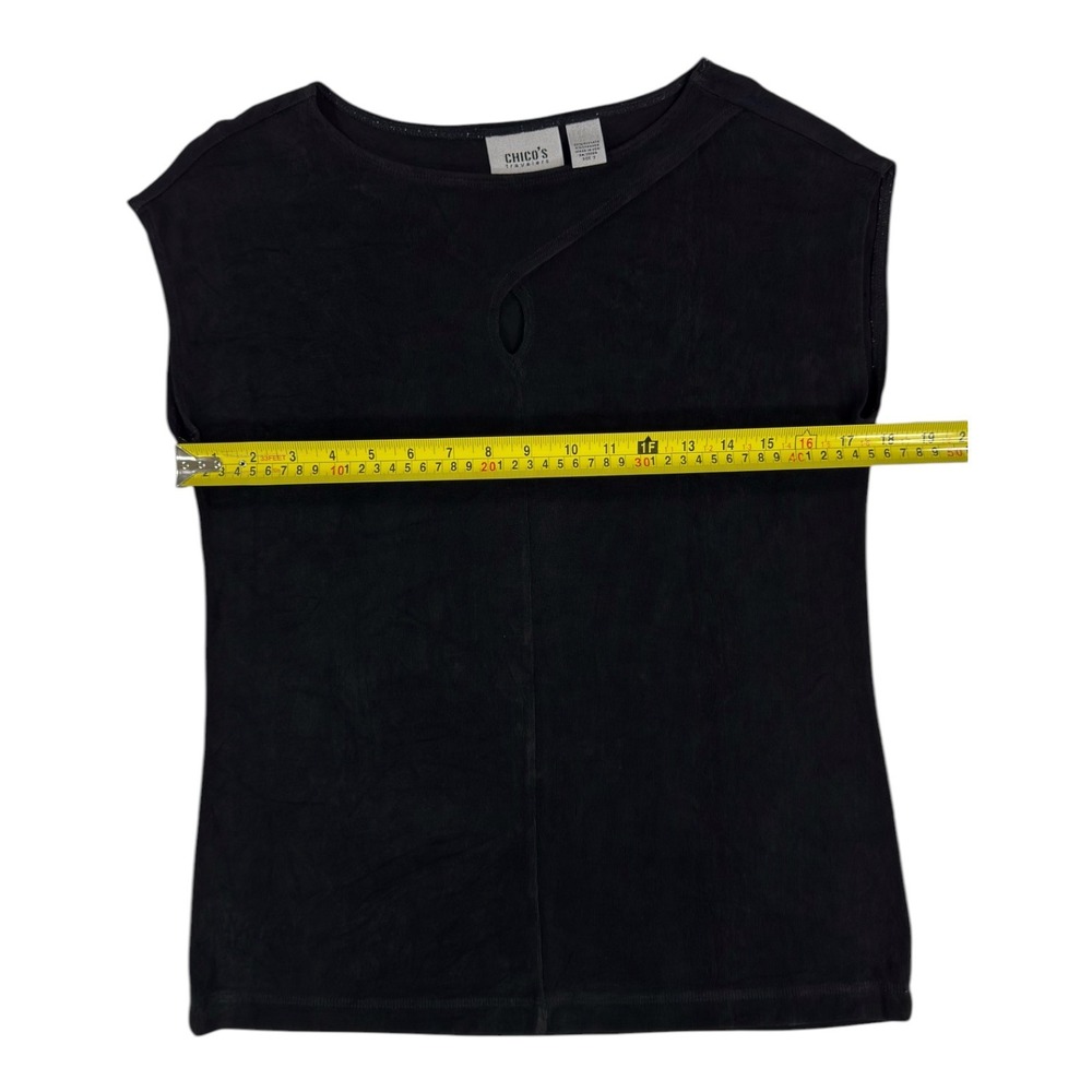 Chico's Travelers ShortSleeve Top 1 Black Quiet Luxury Capsule Wardrobe Chic - Picture 5 of 6
